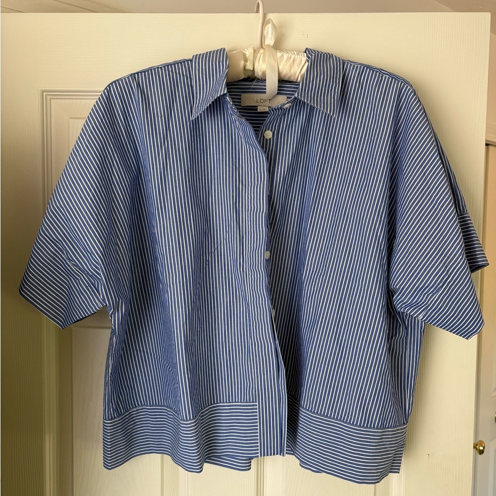 LOFT Striped Blue and White Blouse